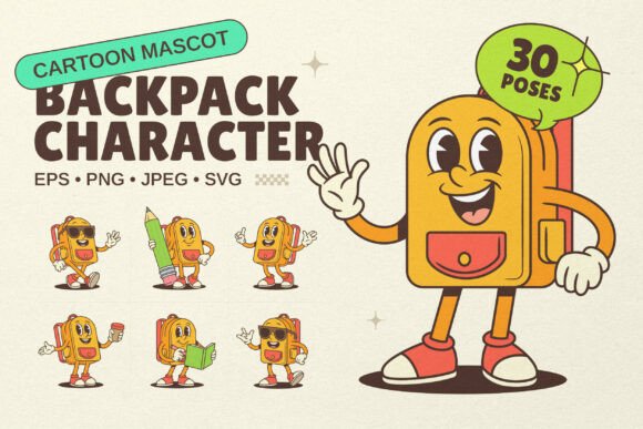Backpack Cartoon Mascot Character Graphics and Illustrations
