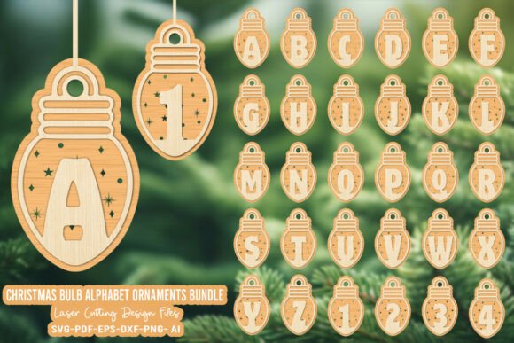 Bulb Alphabet Christmas Ornament SVG: Laser Cutting Winter Amp