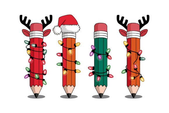 Christmas Pencil Lights Graphics for T-Shirt Designs