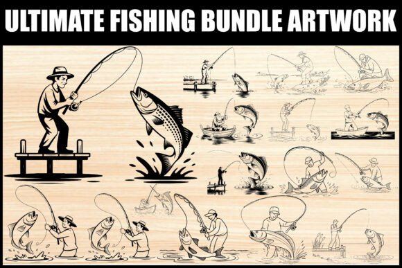 Classic Angler Fishing Art Bundle Graphics