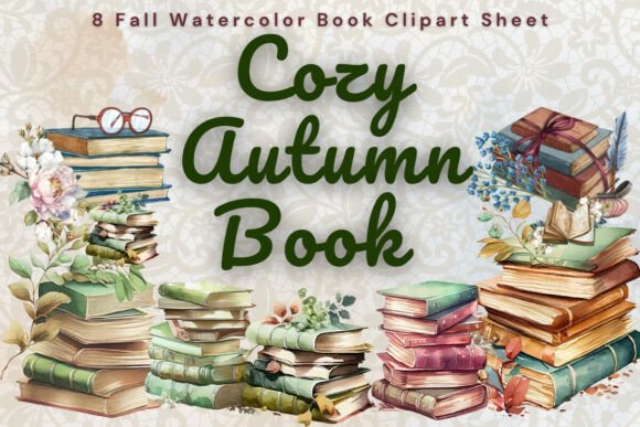 Fall Watercolor Book Clipart Bundle: Graphics & Illustrations