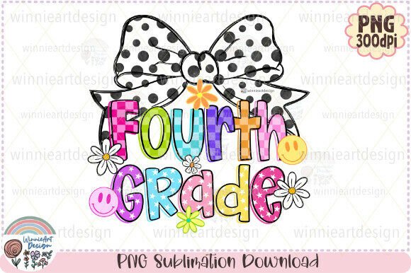 Fourth Grade Neon Bow Graphics for T-Shirt Designs