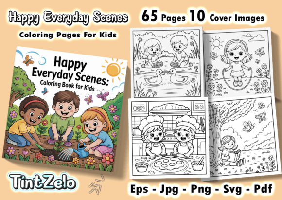 Happy Everyday Scenes Graphics for Coloring Pages Amp