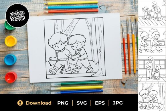 Helping Friends Coloring Sheet 03 Graphics