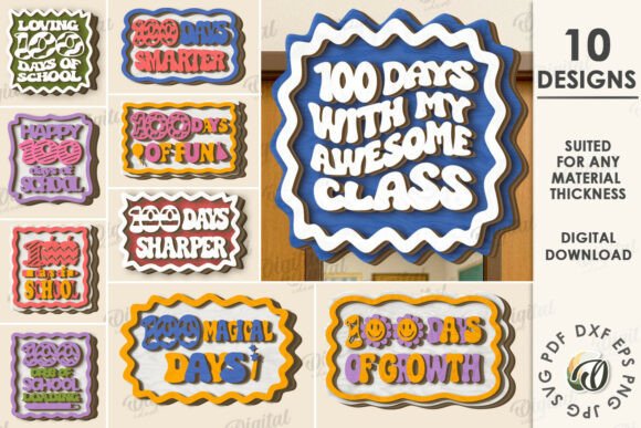 Laser Cutting Signs: 100th Day Bundle