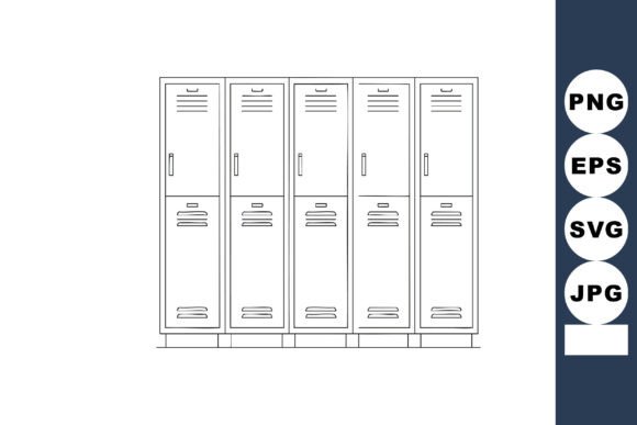 School Lockers Row Black and White Vecto Graphics
