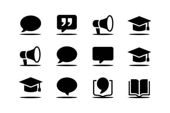 Speech Graduation Icon Set EPS: Graphics & Icons