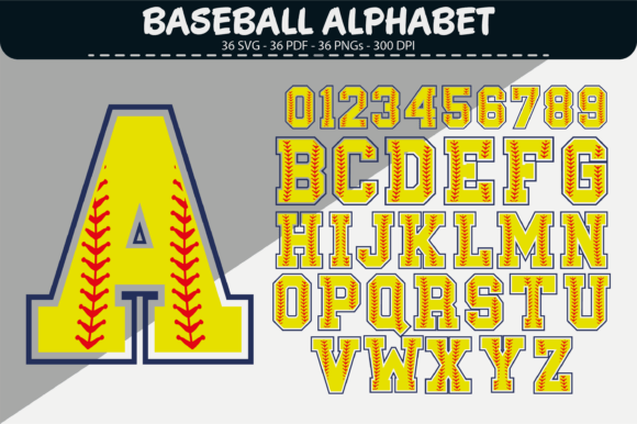 Yellow Baseball Alphabet Graphics & Illustrations